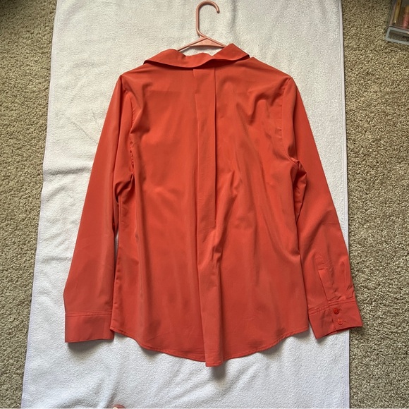 Chico’s Solid Button Down Utility Blouse Coral Modal Dress Shirt Medium - Picture 4 of 7